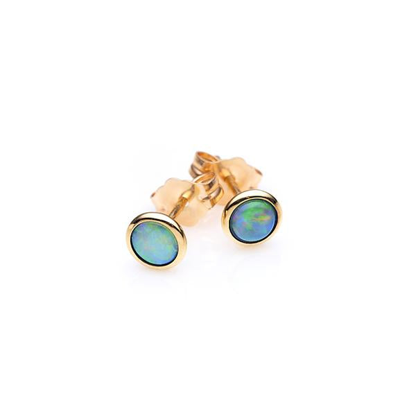 9ct Yellow Gold White Opal Stud Earrings