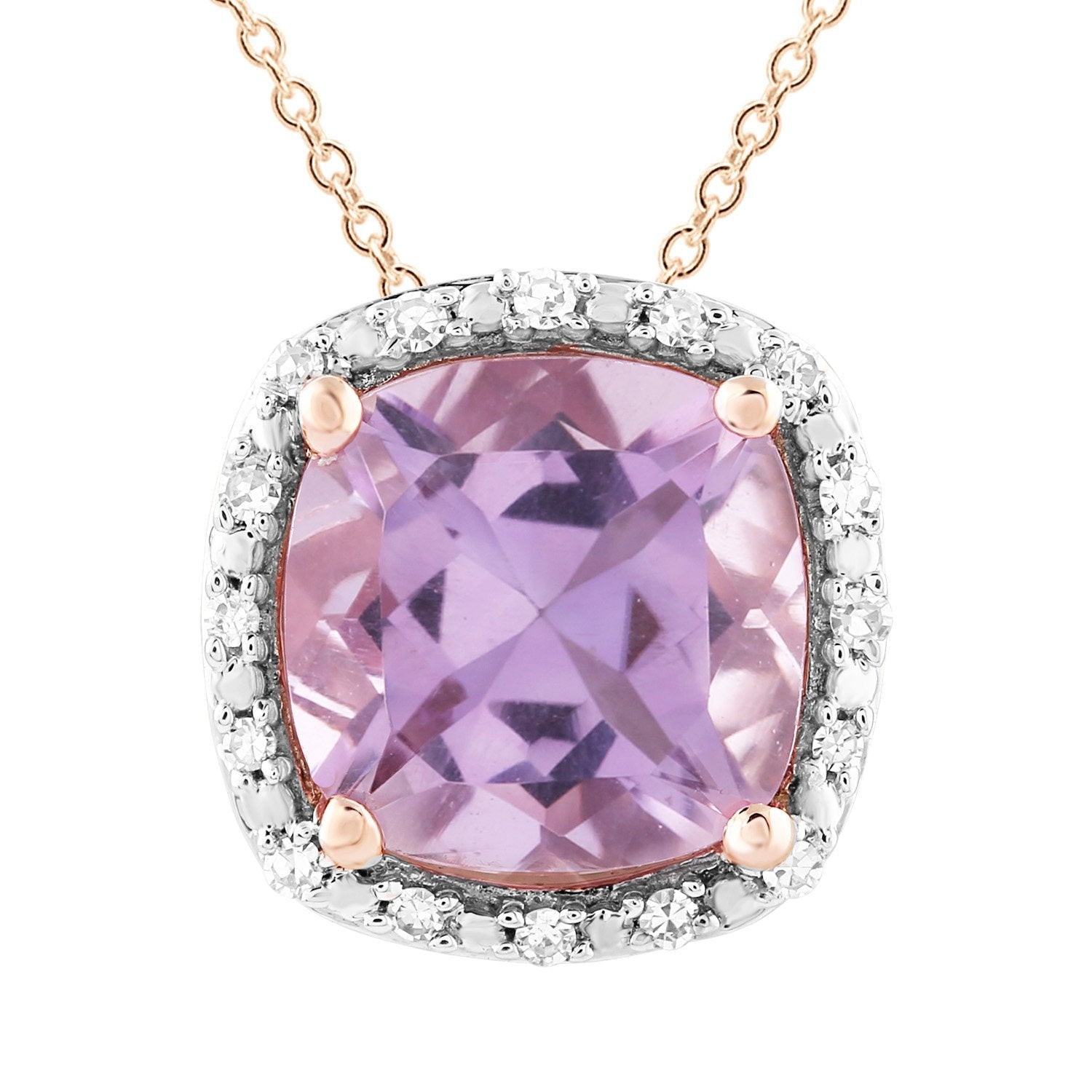 9ct Rose Gold 0.05ct Diamond Pink Amethyst Necklace