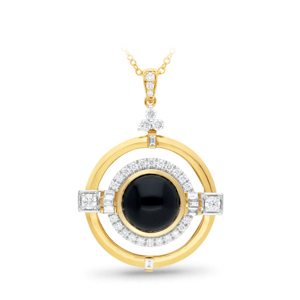 Onyx & 0.64ct Diamond Pendant 9ct Yellow Gold