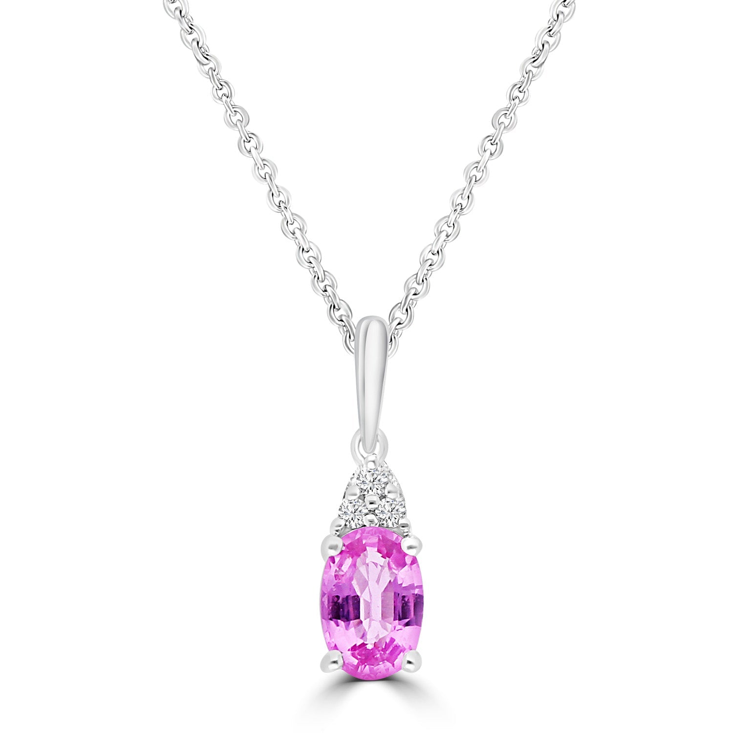 0.02ct HI I1 Diamond & Pink Sapphire Necklace 45cm in 9ct White Gold