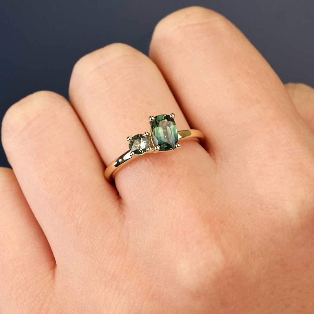 Australian Sapphire Toi Et Moi Ring with Teal Sapphires